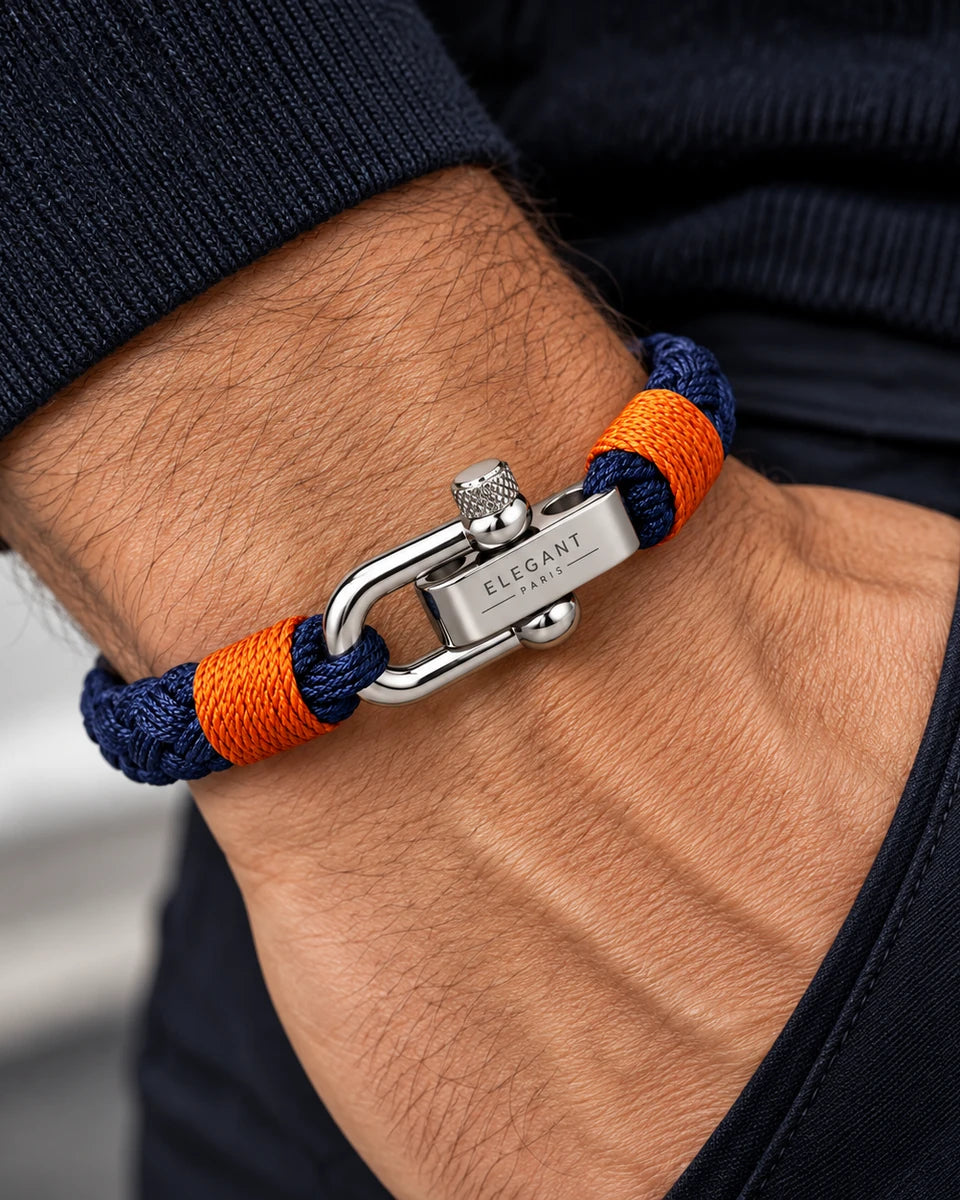 Bracelet Nautique Homme – Bleu Marine & Orange