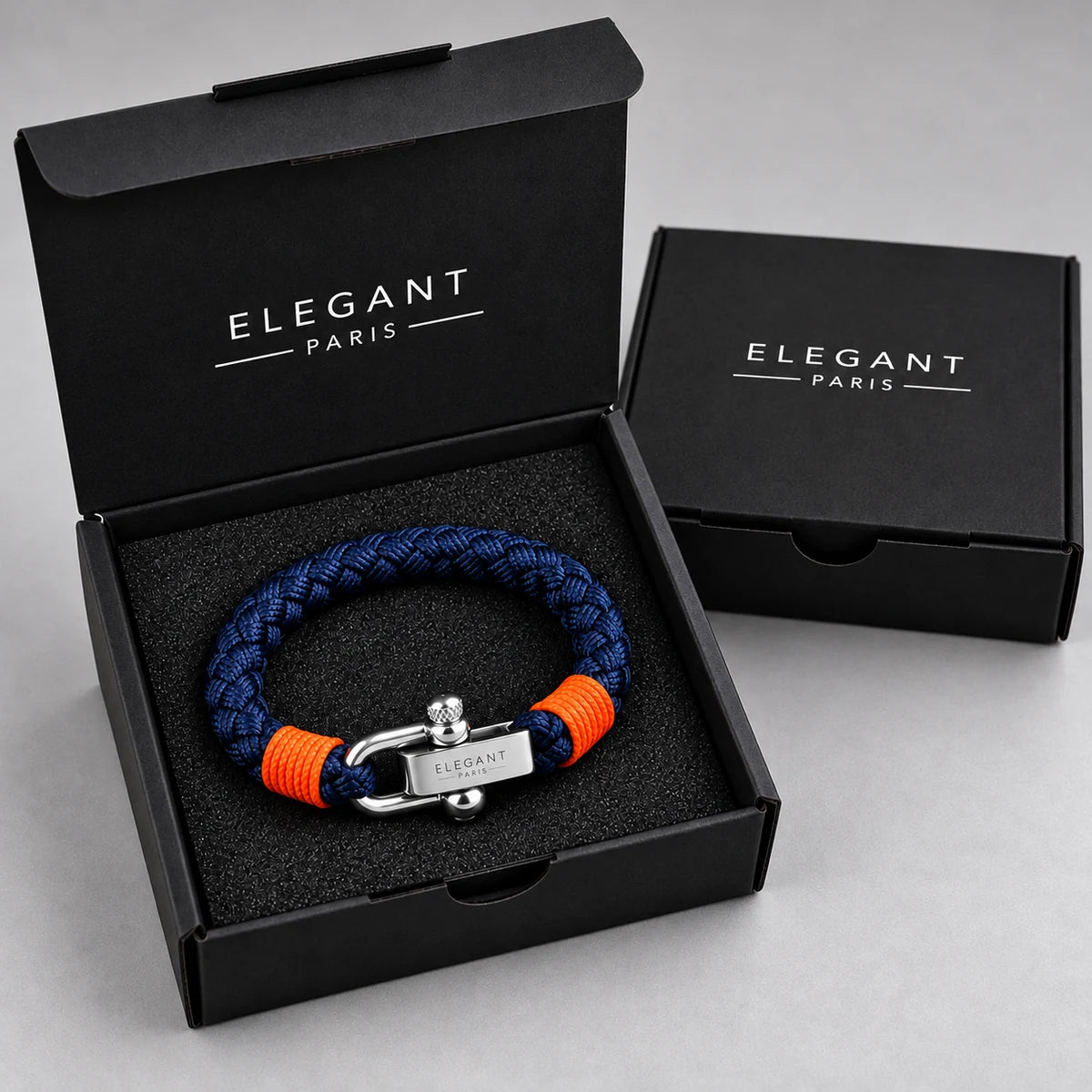 Bracelet Nautique Homme – Bleu Marine & Orange