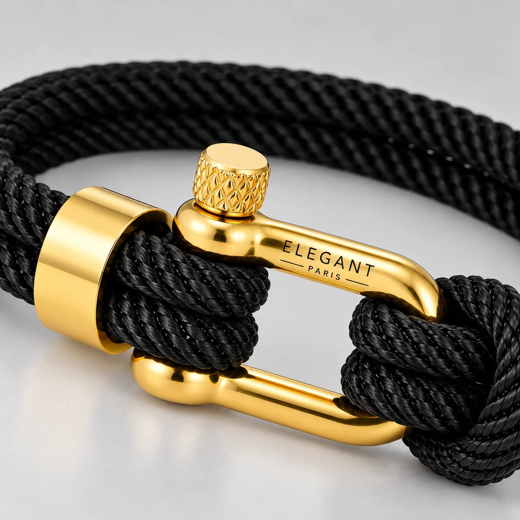 Bracelet Homme Corde Noire & Or