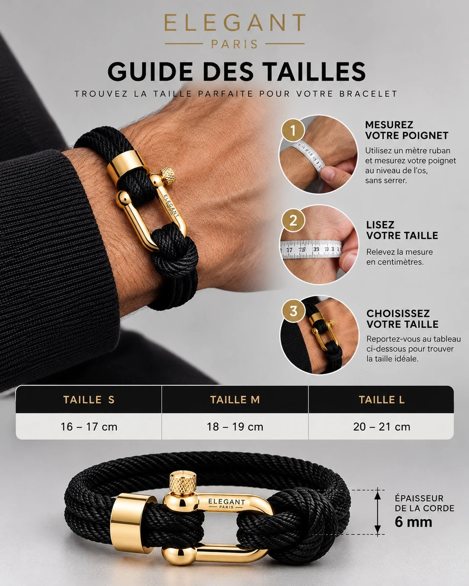 Bracelet Homme Corde Noire & Or